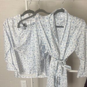 LoveShackFancy x PBTeen White with Light Blue Floral Print Pajamas and Robe